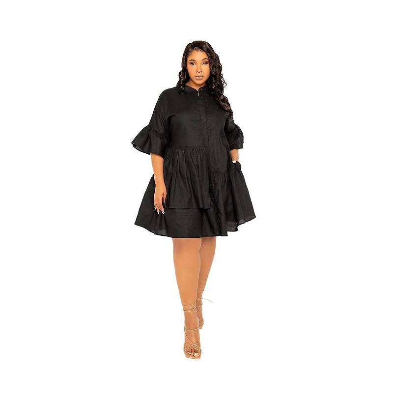 Buxom Couture Plus Linen Flutter Mini Dress