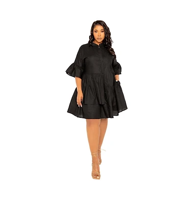 Buxom Couture Plus Linen Flutter Mini Dress
