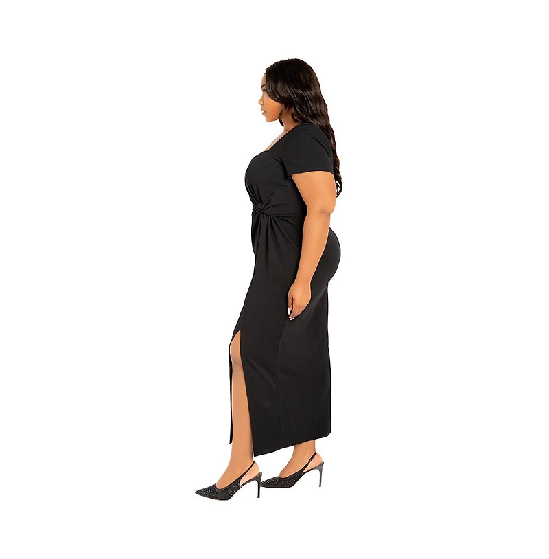 Buxom Couture Women's Plus Size Gathered Waist Midi Dress