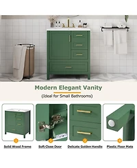 Streamdale 30" Green Bathroom Vanity Set with Sink, Storage Cabinet, Soft Close Drawers, Removable Tray