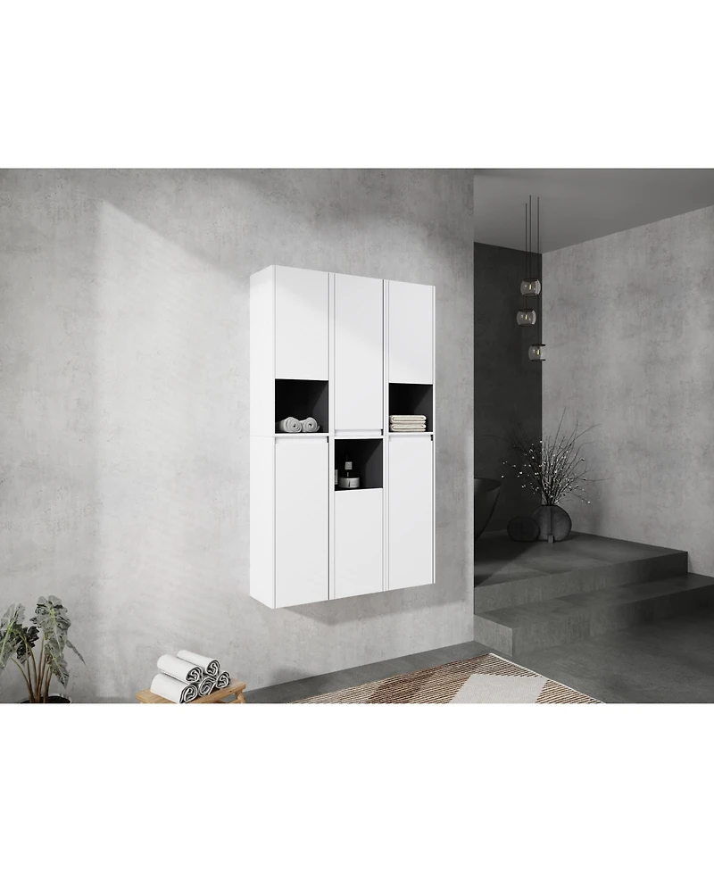 12" Bathroom Side Cabinet,6-Soft Close Doors,Float Mounting Design,0112WH3-0212WH-K3(Kd-Packing)