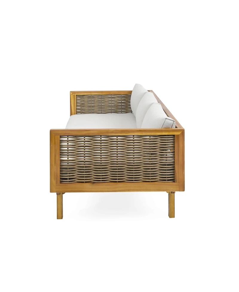Streamdale Acacia Wood Daybed with Water-Resistant Cushions and Rattan Armrests