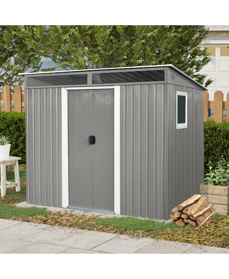 Streamdale 8 ft x 6 ft Outdoor Metal Storage Shed with Window,Transparent plate and lockable sliding door for Garden, Lawn (Gray)