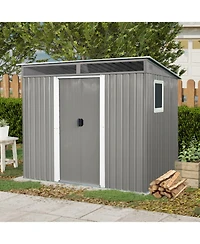 Streamdale 8 ft x 6 ft Outdoor Metal Storage Shed with Window,Transparent plate and lockable sliding door for Garden, Lawn (Gray)