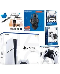 Sony Playstation 5 Slim Disc Bundle with Extra Edge Controller, Plantronics Headset, Fps Grip Kit, Dual Charge Dock and MightySkins Decal Voucher