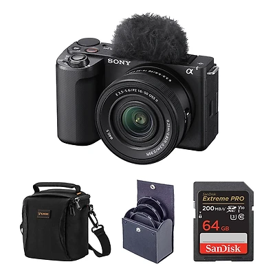 Sony Alpha Zv-E10 Ii Mirrorless Camera with E Pz 16-50mm f/3.5-5.6 Oss Ii Lens, Black, Bundle with 64GB Memory Card, 40.5mm Filter Kit and Shoulder Ba