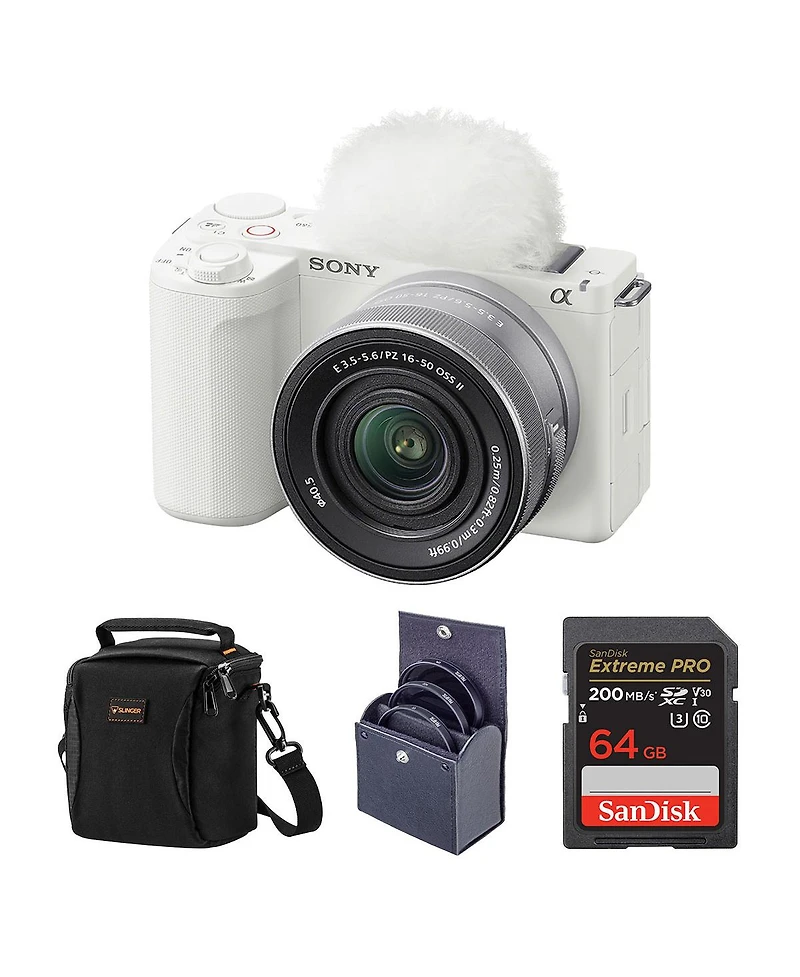 Sony Alpha Zv-E10 Ii Mirrorless Camera with E Pz 16-50mm f/3.5-5.6 Oss Ii Lens, White, Bundle with 64GB Memory Card, 40.5mm Filter Kit and Shoulder