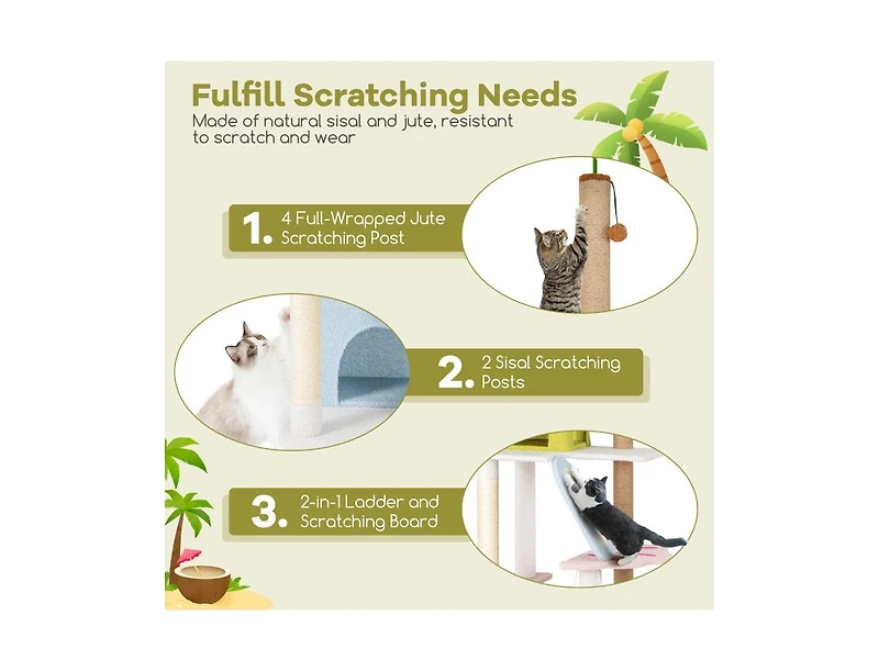 Multi-Level Beach-Themed Cat Tree Aesthetic & Fun Kitten Tower for Indoor Cats
