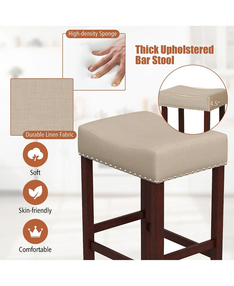 Gymax Set of 4 Bar Stools Counter Height Saddle Kitchen Chairs w/ Wooden Legs