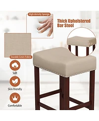 Gymax Set of 4 Bar Stools Counter Height Saddle Kitchen Chairs w/ Wooden Legs