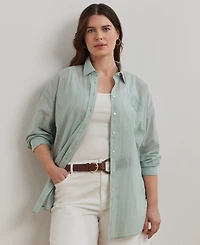 Lauren Ralph Lauren Plus Size Oversize Striped Cotton Voile Shirt