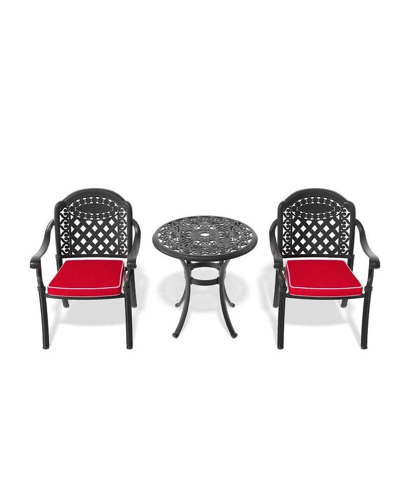 Streamdale 3-Piece Set Of Cast Aluminum Patio Furniture With Black Frame and Seat Cushions In Random Colors