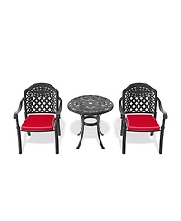 Streamdale 3-Piece Set Of Cast Aluminum Patio Furniture With Black Frame and Seat Cushions In Random Colors