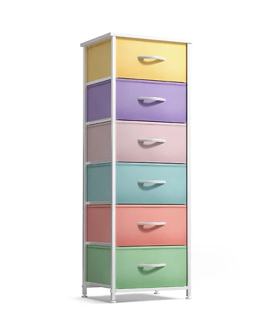 Sorbus Narrow 6 Drawers Nightstand with Steel Frame, Wood Top, Easy Pull Fabric Bins for Home, Bedroom, Office & Dorm
