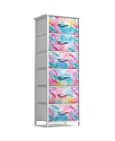 Sorbus Narrow 6 Drawers Nightstand with Steel Frame, Wood Top, Easy Pull Fabric Bins for Home, Bedroom, Office & Dorm