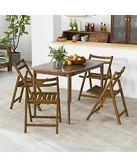 Folding Dining Chair Set of with Rubber Wood Frame Slatted Seat Curved Backrest