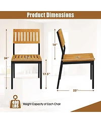 Dining Chair Set of 2 Modern Patio Chairs/Acacia Wood Backrest, Slanted Seat