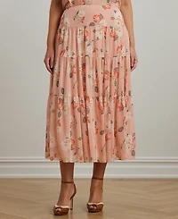 Lauren Ralph Lauren Plus Size Floral Crinkle Georgette Tiered Skirt