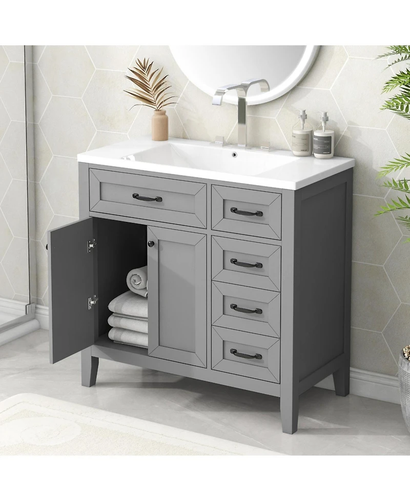 Streamdale 36" Bathroom Vanity with Sink Combo, Bathroom Cabinet with Drawers, Solid Frame and Mdf Board, Grey