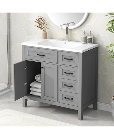 Streamdale 36" Bathroom Vanity with Sink Combo, Bathroom Cabinet with Drawers, Solid Frame and Mdf Board, Grey
