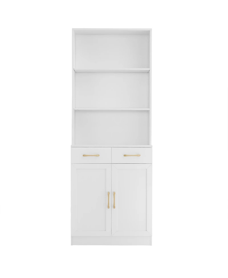 Bathroom Storage Cabinet, Cabinet with Two Doors and Drawers, Adjustable Shelf, Three-layer Open Shelf, Mdf Board, White