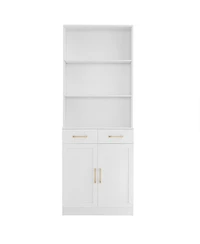 Bathroom Storage Cabinet, Cabinet with Two Doors and Drawers, Adjustable Shelf, Three-layer Open Shelf, Mdf Board, White