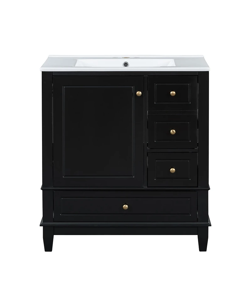 Streamdale 30" Bathroom Vanity with Sink, One Door with Shelf and Three Drawers, Soft Close Door, Black