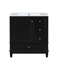 Streamdale 30" Bathroom Vanity with Sink, One Door with Shelf and Three Drawers, Soft Close Door, Black