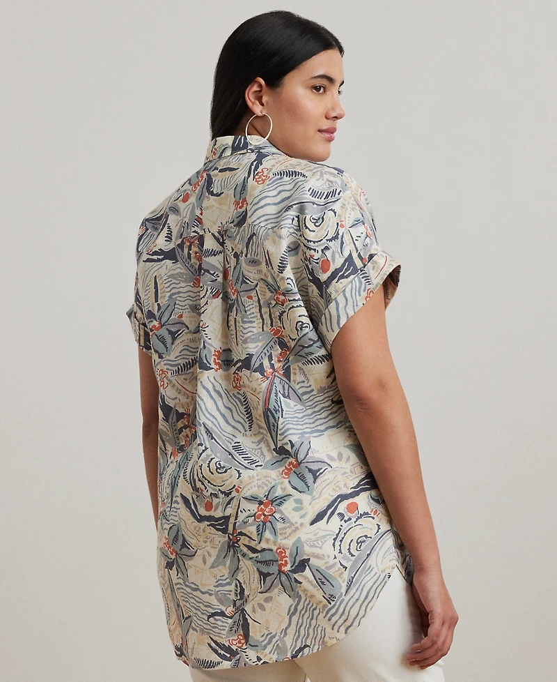 Lauren Ralph Lauren Plus Size Relaxed-Fit Print Short-Sleeve Linen Shirt