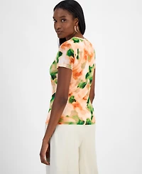 Bar Iii Women's Short-Sleeve Watercolor Mesh Top, Exclusively at Macy's