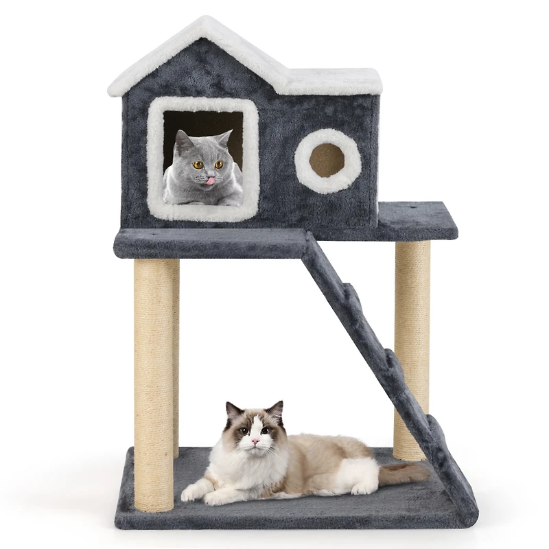 Tower Condo Cat Tree with Scratching Posts & Ladder Multi-Level Playhouse for Cats