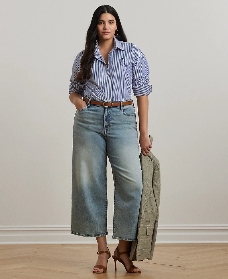 Lauren Ralph Plus High-Rise Wide-Leg Cropped Jeans