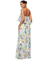 Betsy & Adam Women's Printed Pleated Strapless Gown