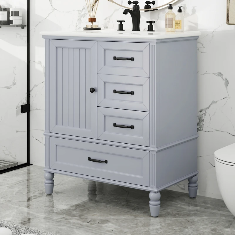 Streamdale 30" Grey Bathroom Vanity Cabinet with Sink and Storage