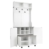 Streamdale Farmhouse 4-in-1 Hall Tree with Barn Doors Movable Bench, Hooks, Shoe Storage, & Wheels