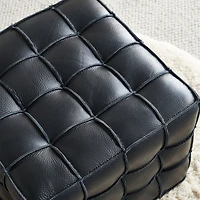 Streamdale 17.32"W Genuine Leather Tufted Ottoman,Footstool for Living Room & Bedroom,Black Color