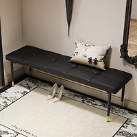 Streamdale 59" Black Shoe Bench with Gold Accents Faux Leather Cushion, Metal Legs