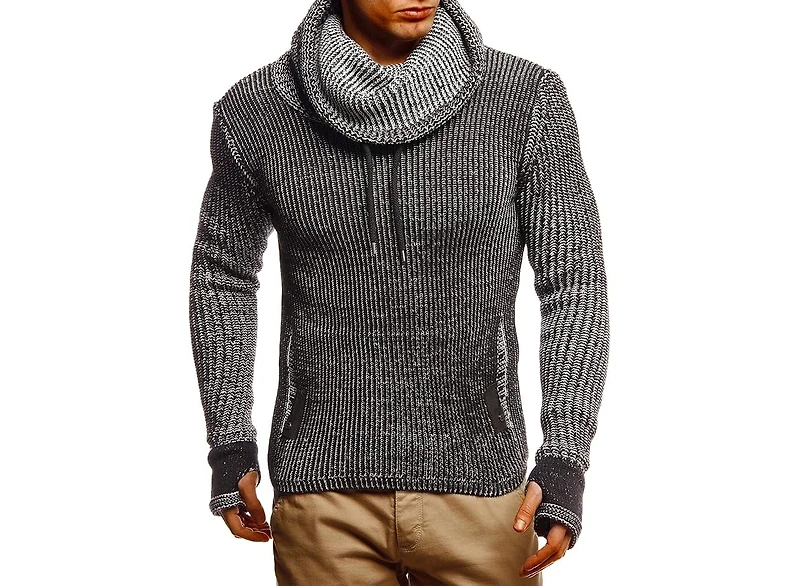 Leif Nelson Men's Cowl Neck Knitted Pullover with Thumbhole Cuffs