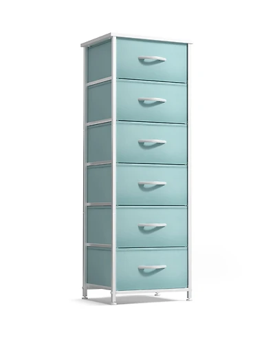 Sorbus Narrow 6 Drawers Nightstand with Steel Frame, Wood Top, Easy Pull Fabric Bins for Home, Bedroom, Office & Dorm