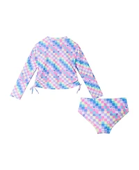 Toddler/Child Girls Checkered Icon Print Long Sleeve Rash Guard Set