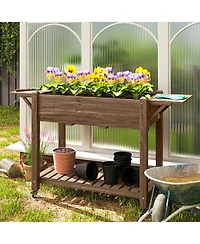 Outsunny Raised Garden Bed, Wood Planter with Liner, Natural