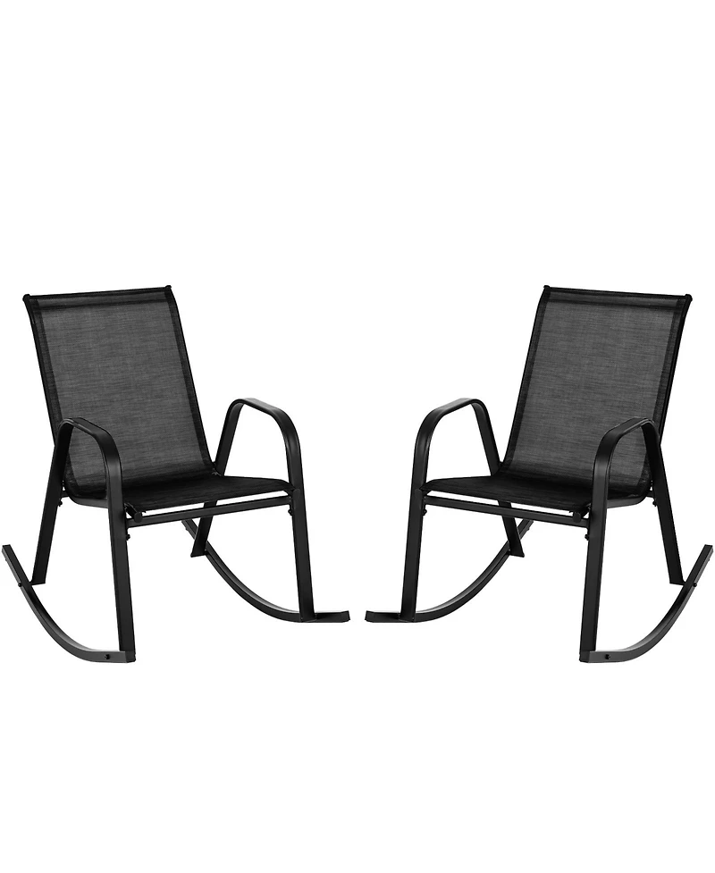 Set of 2 Metal Patio Rocking Chair with Breathable Seat Fabric