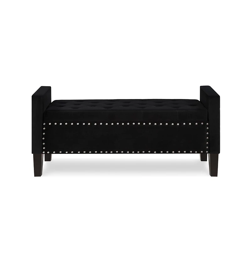 Upholstered Velvet Storage Bench with Nailhead Trim for Entryway, Bedroom & Living Room-The Pop Home