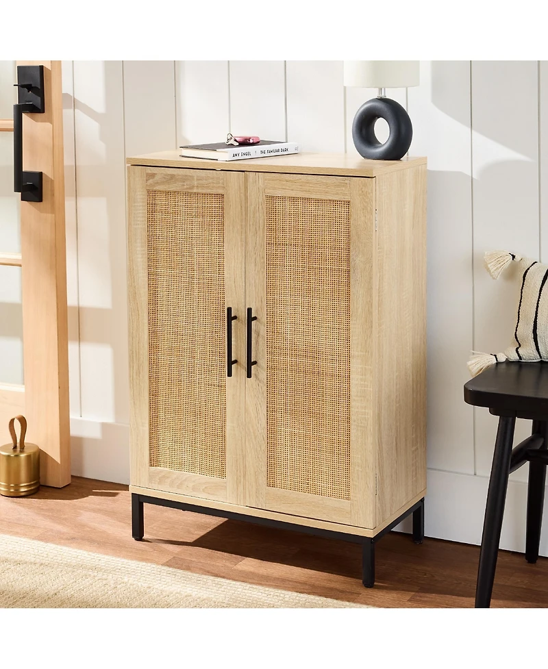 Best Choice Products 2-Door Natural Rattan 34 x 24in Storage Cabinet for Bathroom, Living, Dining w/ Adjustable Shelves