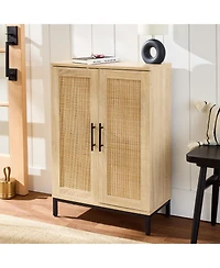 Best Choice Products 2-Door Natural Rattan 34 x 24in Storage Cabinet for Bathroom, Living, Dining w/ Adjustable Shelves