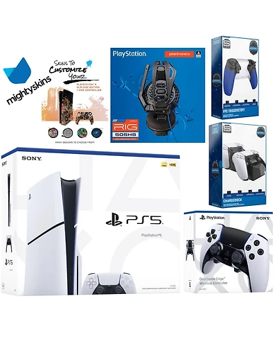 Sony Playstation 5 Slim Disc Bundle with Extra Edge Controller, Plantronics Headset, Trigger Stop Kit