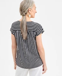 Style & Co Women's Printed Mixed-Media Short-Sleeve Top, Exclusively at Macy's