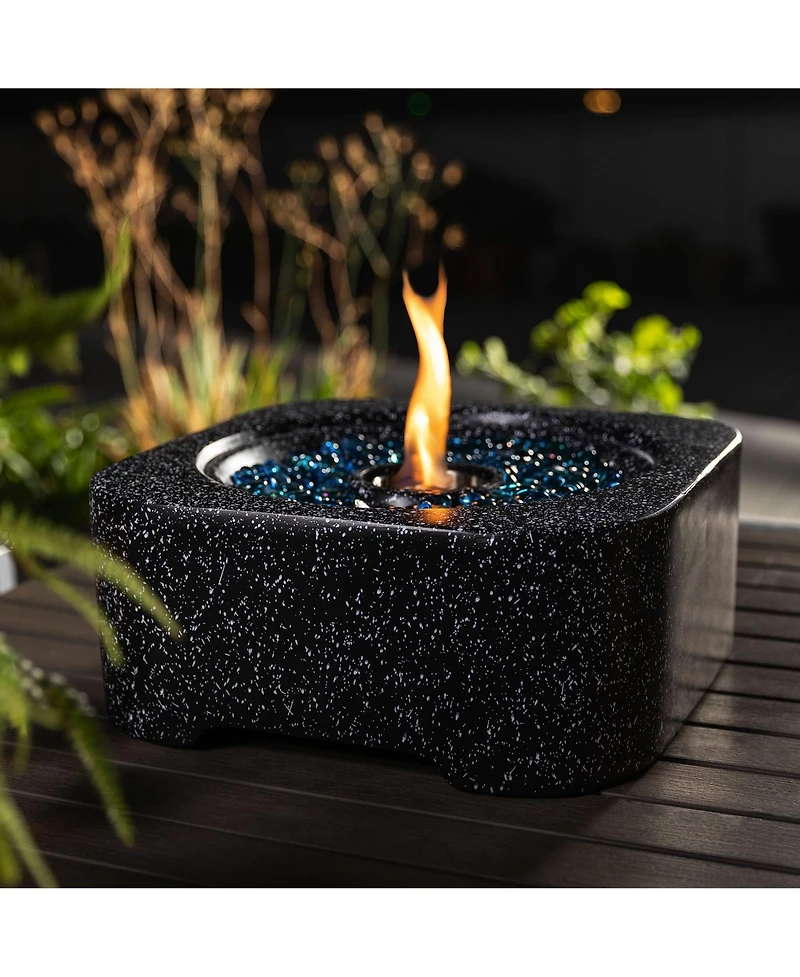 Tabletop Fire Pit, Concrete & Stainless Steel Portable Fire Pit with Decorative Glass Beads, Bioethanol or Gel Fuel, 3000 Btu
