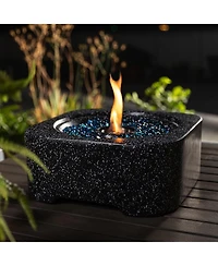Tabletop Fire Pit, Concrete & Stainless Steel Portable Fire Pit with Decorative Glass Beads, Bioethanol or Gel Fuel, 3000 Btu