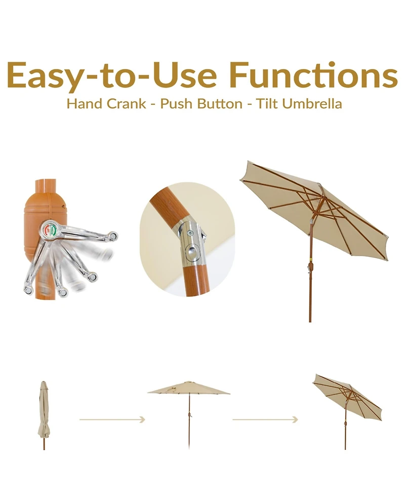 8.5 ft Outdoor Patio Umbrella with Tilt, Crank and Vent - Faux Woodgrain Finish Solar